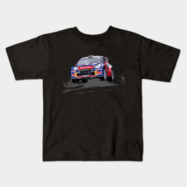 Sébastien Loeb WRC CAR JUMP Kids T-Shirt by cowtown_cowboy